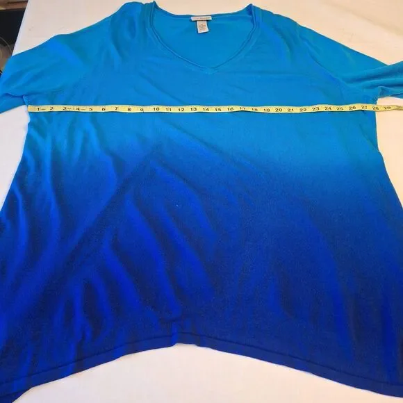 Catherines Cobalt Blue Ombre V Neck Pullover Sweater Sharkbite Hem Boho Size 3X - Picture 4 of 8